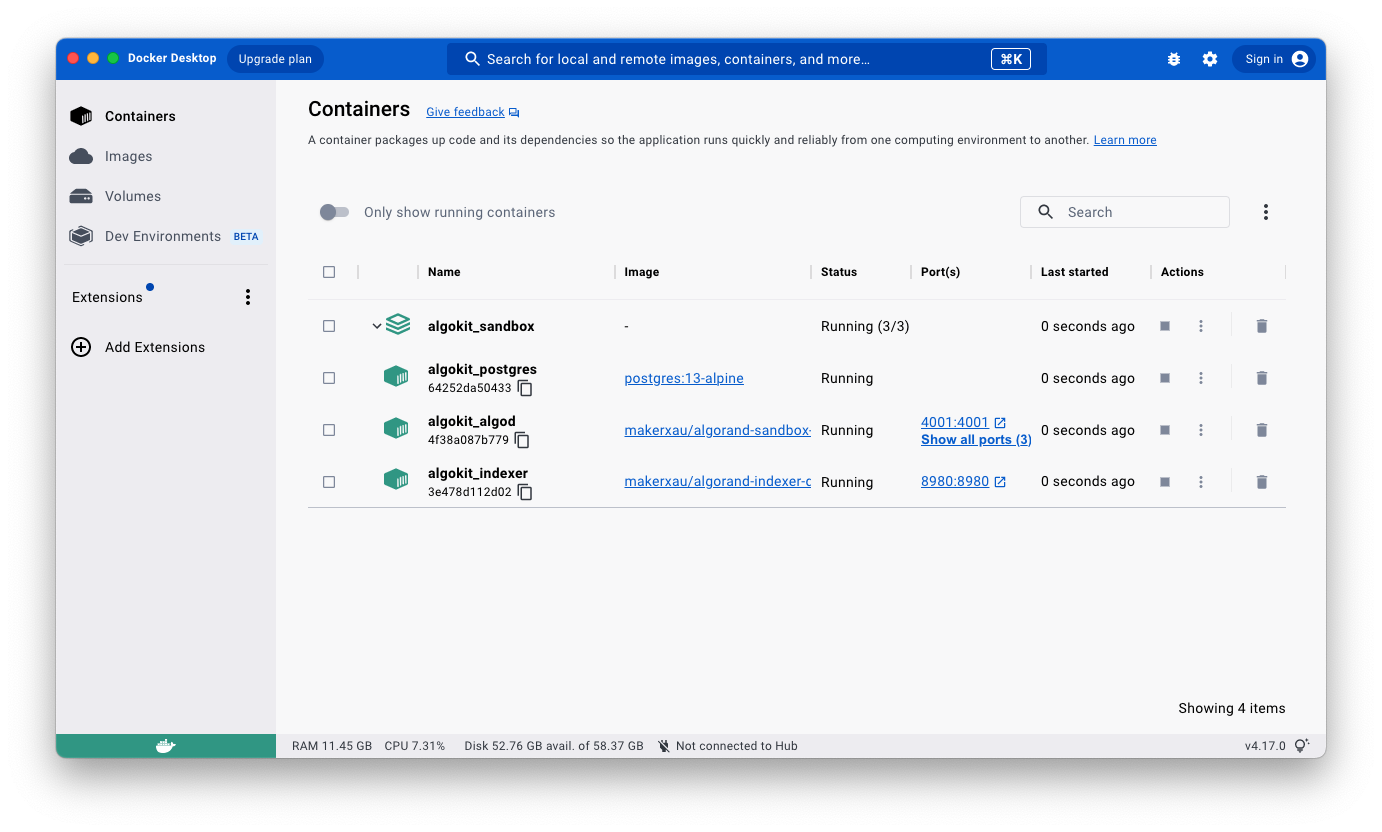 Docker Desktop LocalNet Instance